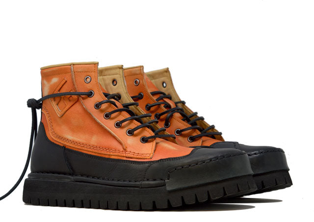 "LA BIKER ARANCIO" | Men - Handmade Leather Ankle Boot 100% Made in Italy