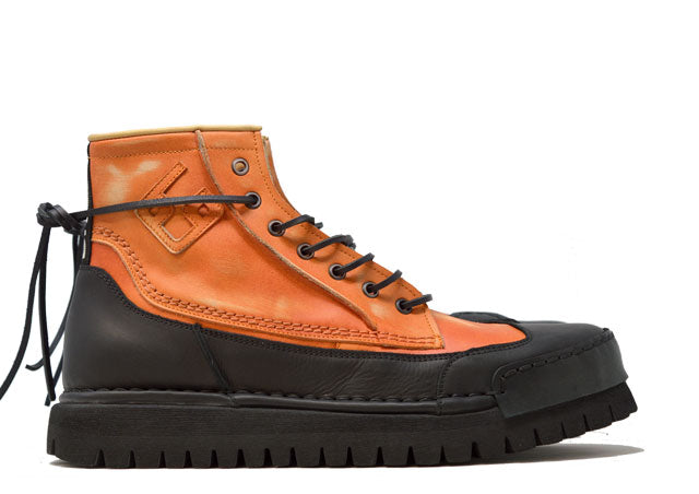 "LA BIKER ARANCIO" | Men - Handmade Leather Ankle Boot 100% Made in Italy