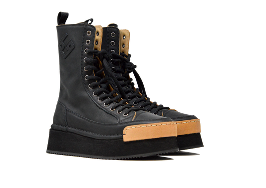 "LA ROCK BLACK" - 100% Handmade Leather Boot Made in Italy