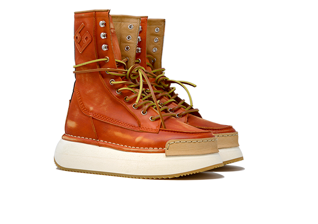 "LA BIKER ARANCIO" |Women - Handmade Ankle Boot in 100% Leather Made in Italy