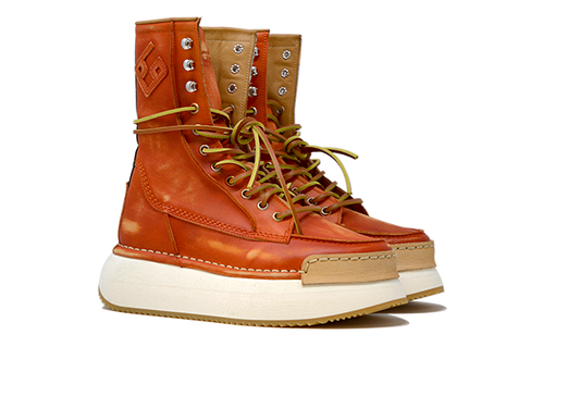 "LA BIKER ARANCIO" |Women - Handmade Ankle Boot in 100% Leather Made in Italy