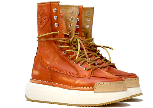 "LA BIKER ARANCIO" |Women - Handmade Ankle Boot in 100% Leather Made in Italy