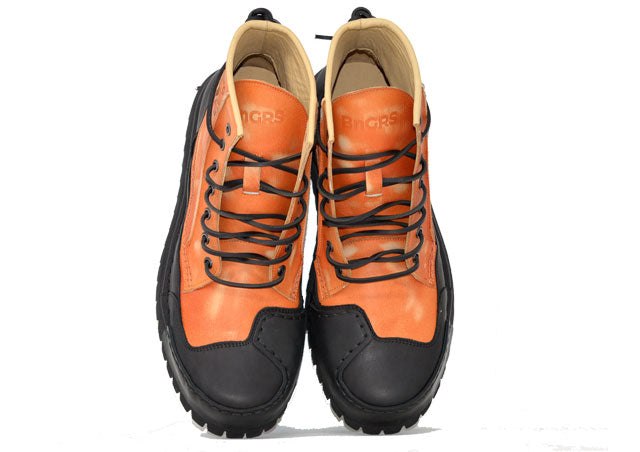 "LA BIKER ARANCIO" | Men - Handmade Leather Ankle Boot 100% Made in Italy