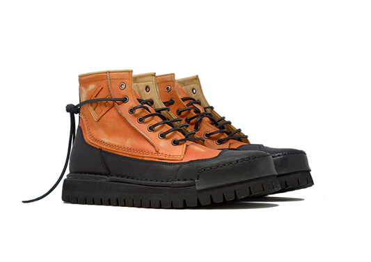 "LA BIKER ARANCIO" | Men - Handmade Leather Ankle Boot 100% Made in Italy